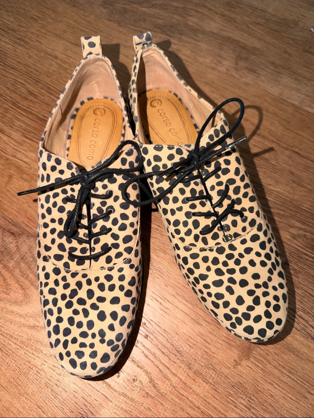 Corso Como Beige and Black Dotted Lace-Up Flats